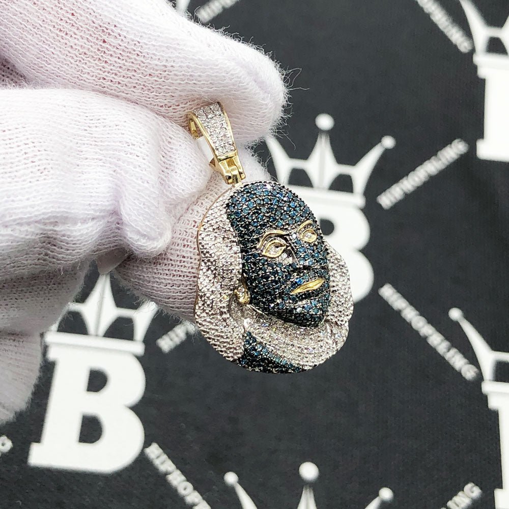 Ben Franklin Blue Diamond Pendant .63cttw 10K Yellow Gold HipHopBling