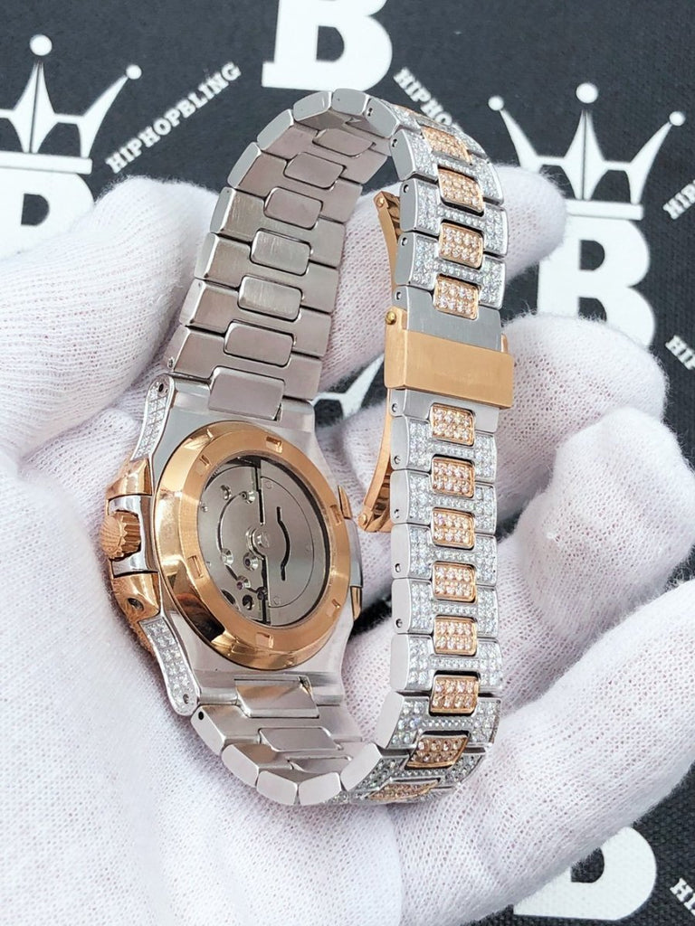 Best Quality Modern CZ Stainless Steel Watch Bling Bling 2 Tone Rose Gold HipHopBling