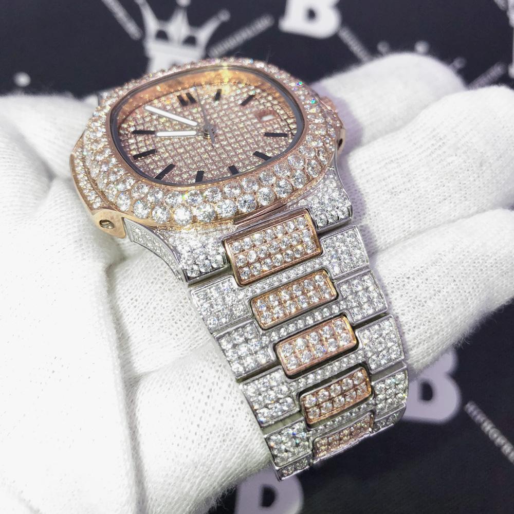 Best Quality Modern CZ Stainless Steel Watch Bling Bling 2 Tone Rose Gold HipHopBling