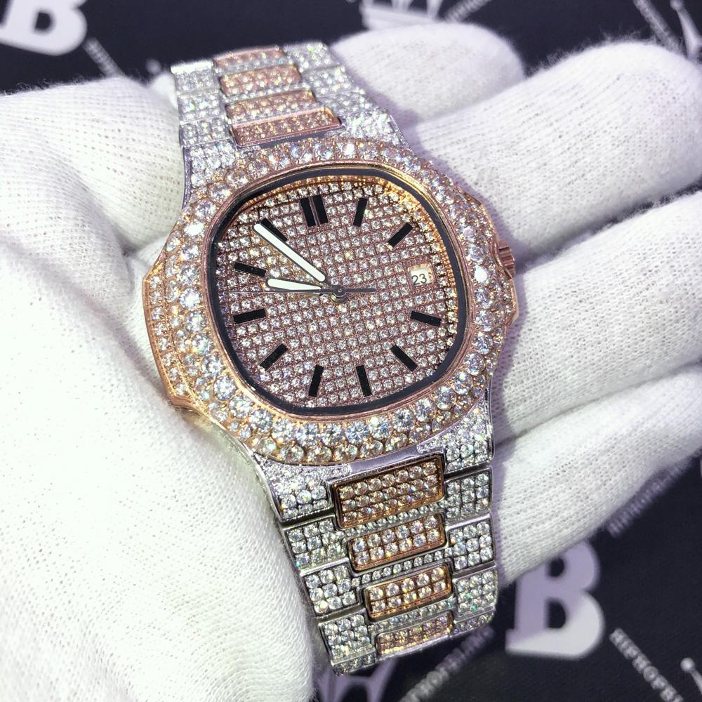 Best Quality Modern CZ Stainless Steel Watch Bling Bling 2 Tone Rose Gold HipHopBling