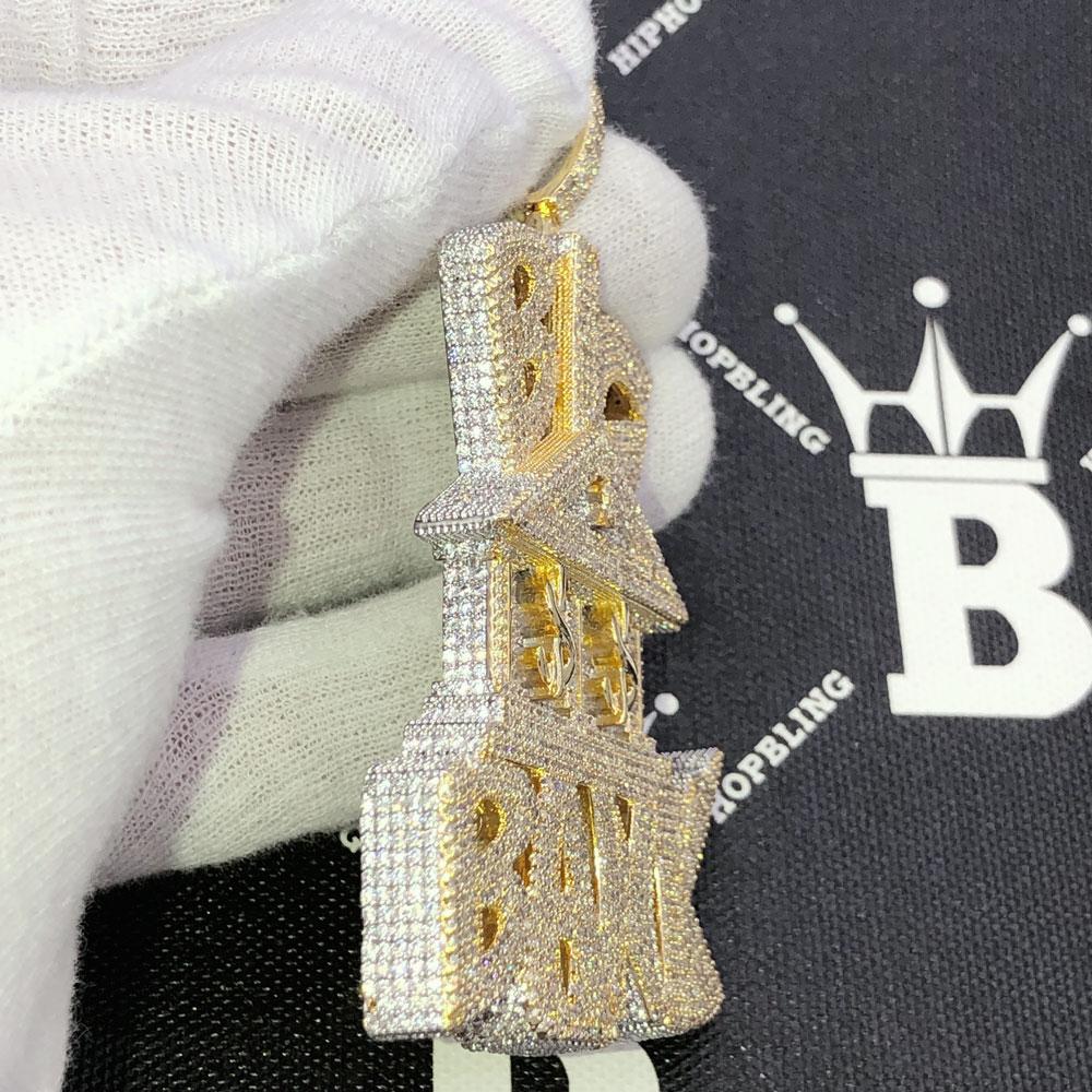 Big Bank $ CZ Hip Hop Bling Iced Out Pendant White Gold HipHopBling