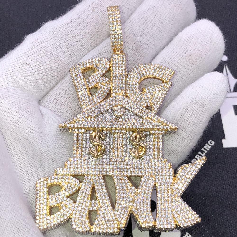 Big Bank $ CZ Hip Hop Bling Iced Out Pendant White Gold HipHopBling