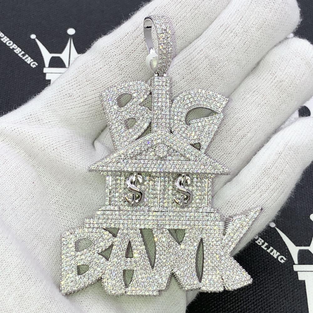Big Bank $ CZ Hip Hop Bling Iced Out Pendant White Gold HipHopBling