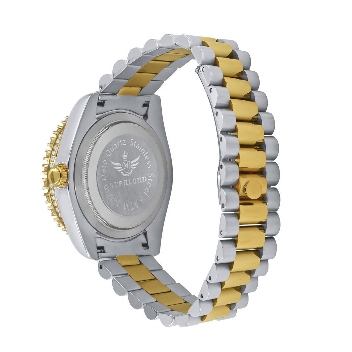 Big Bezel CZ Roman Dial Date Hip Hop Watch 2 - Tone Gold Dial HipHopBling
