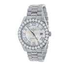Big Bezel CZ Roman Dial Date Hip Hop Watch White Gold HipHopBling