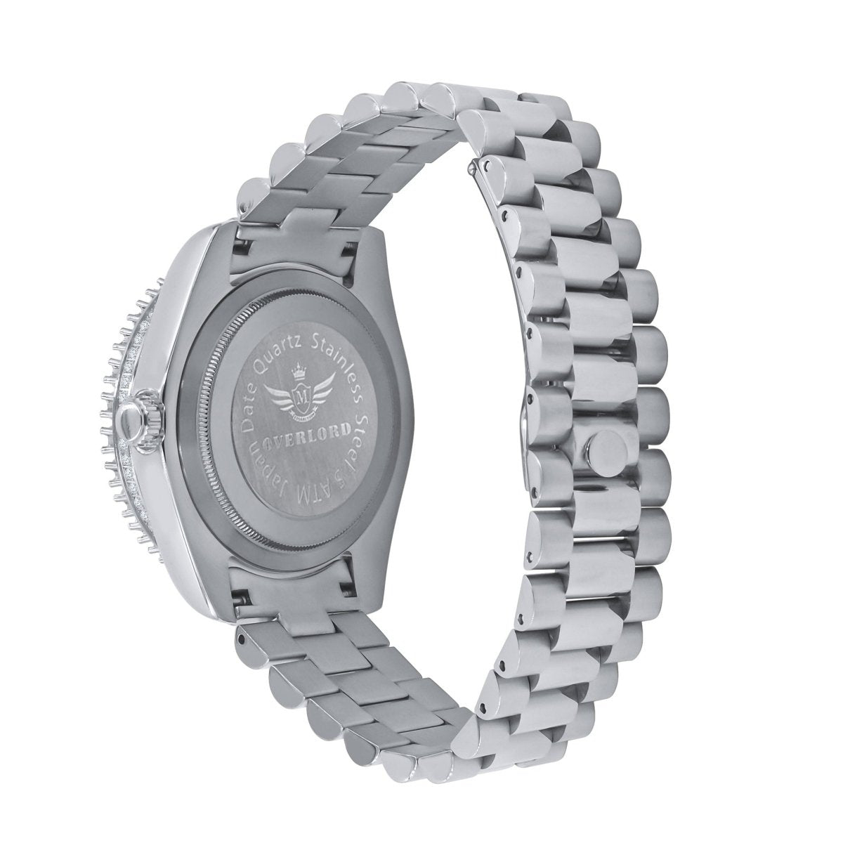 Big Bezel CZ Roman Dial Date Hip Hop Watch White Gold HipHopBling