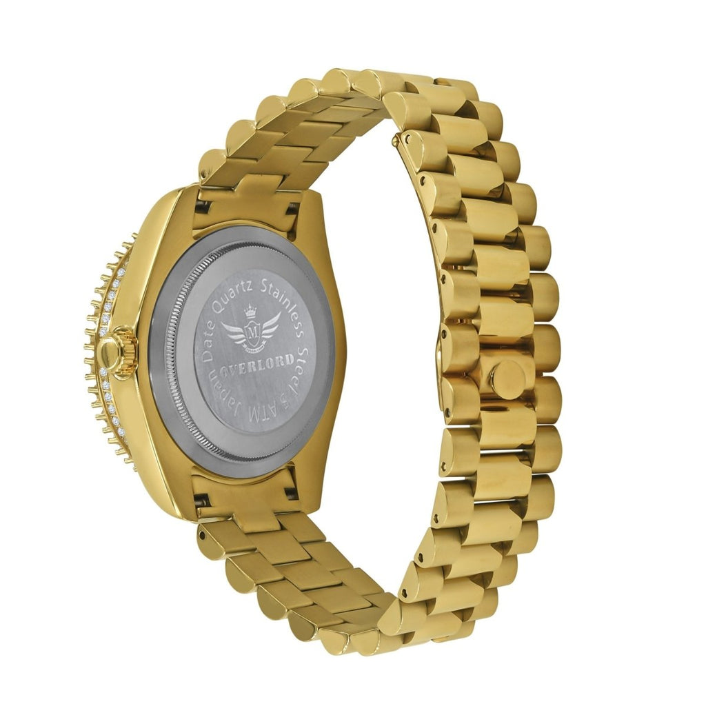 Big Bezel CZ Roman Dial Date Hip Hop Watch Yellow Gold HipHopBling