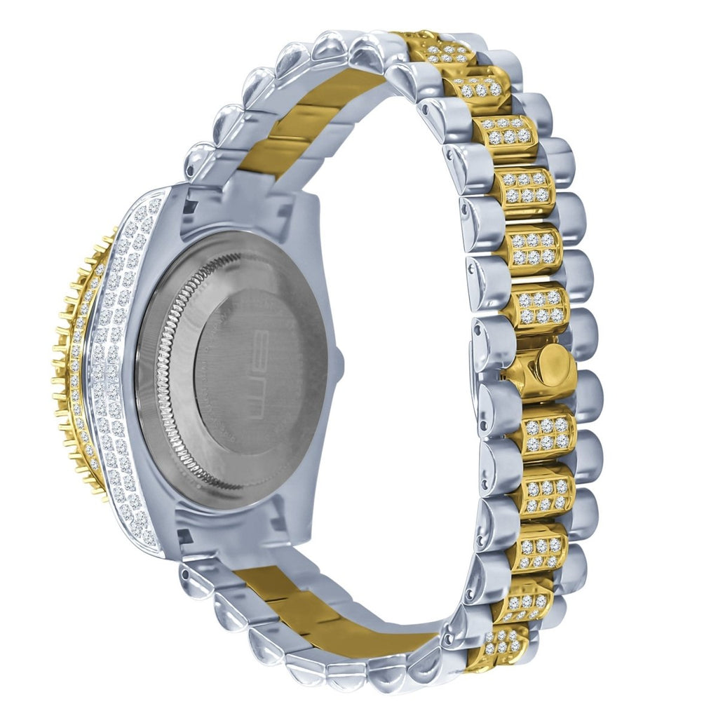 Big Bezel CZ Roman Dial Date Mid Link Watch 2 - Tone HipHopBling