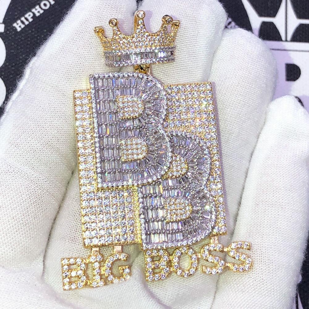 Big Boss Baguette VVS CZ Hip Hop Iced Out Pendant Yellow Gold HipHopBling