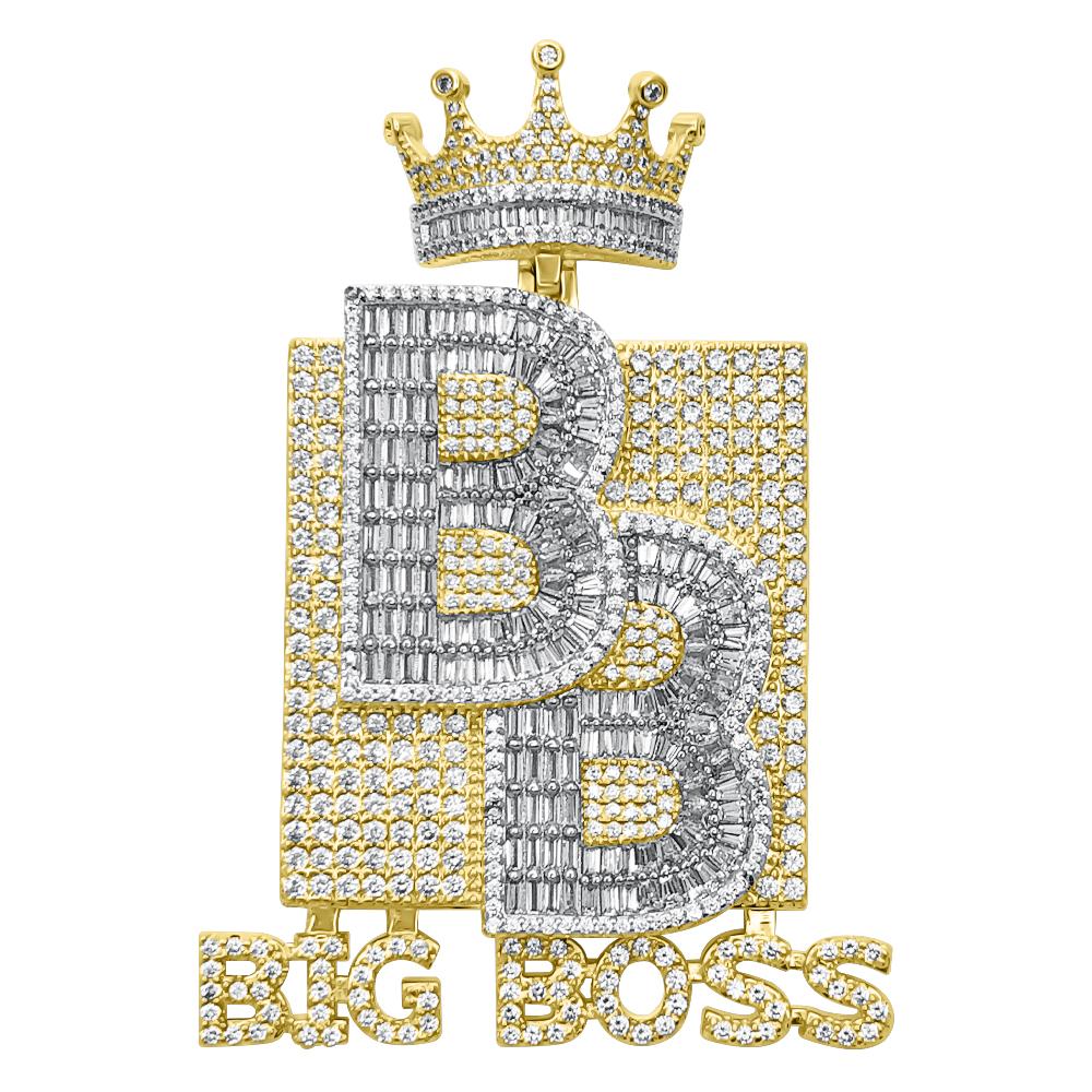 Big Boss Baguette VVS CZ Hip Hop Iced Out Pendant Yellow Gold HipHopBling