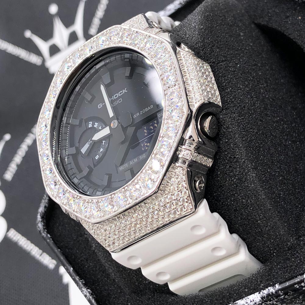 Big Boy Moissanite VVS Iced Out G Shock GA2100 Custom Watch 8.50 Carat Black Dial | Clear Band HipHopBling