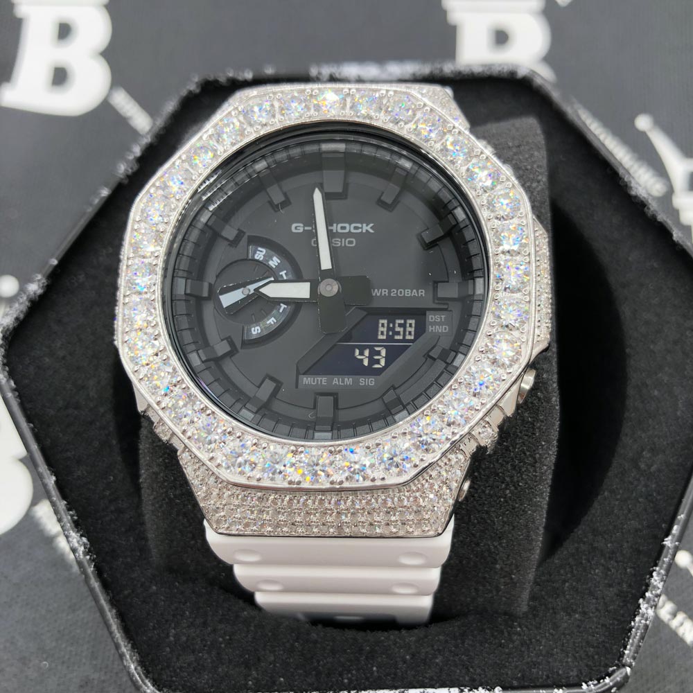 Big Boy Moissanite VVS Iced Out G Shock GA2100 Custom Watch 8.50 Carat Black Dial | Clear Band HipHopBling
