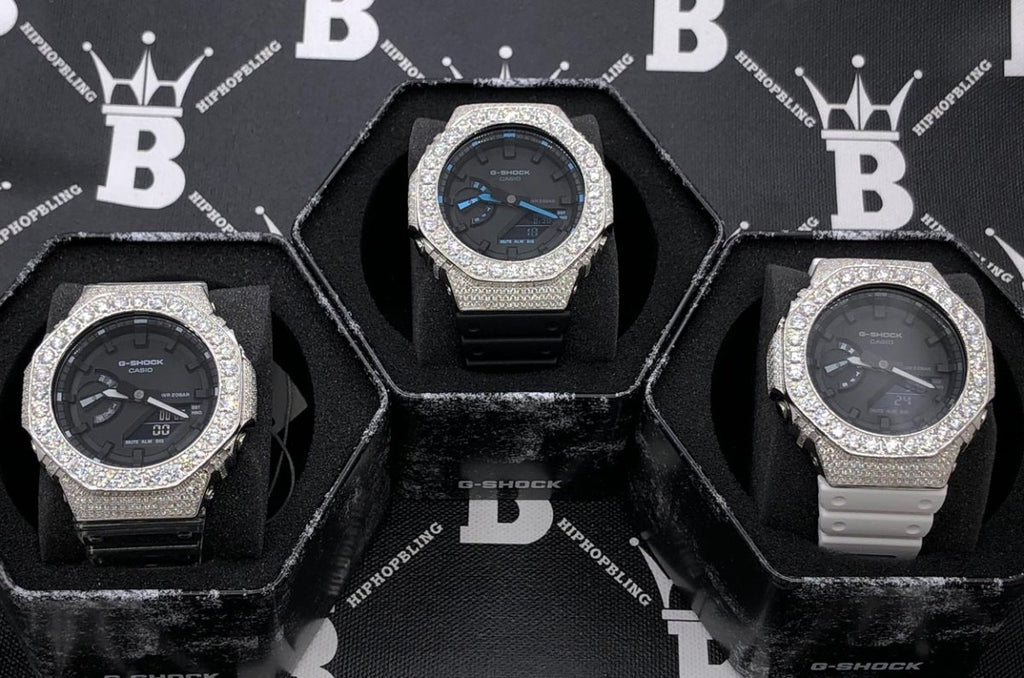 Big Boy Moissanite VVS Iced Out G Shock GA2100 Custom Watch 8.50 Carat Black Dial | Clear Band HipHopBling