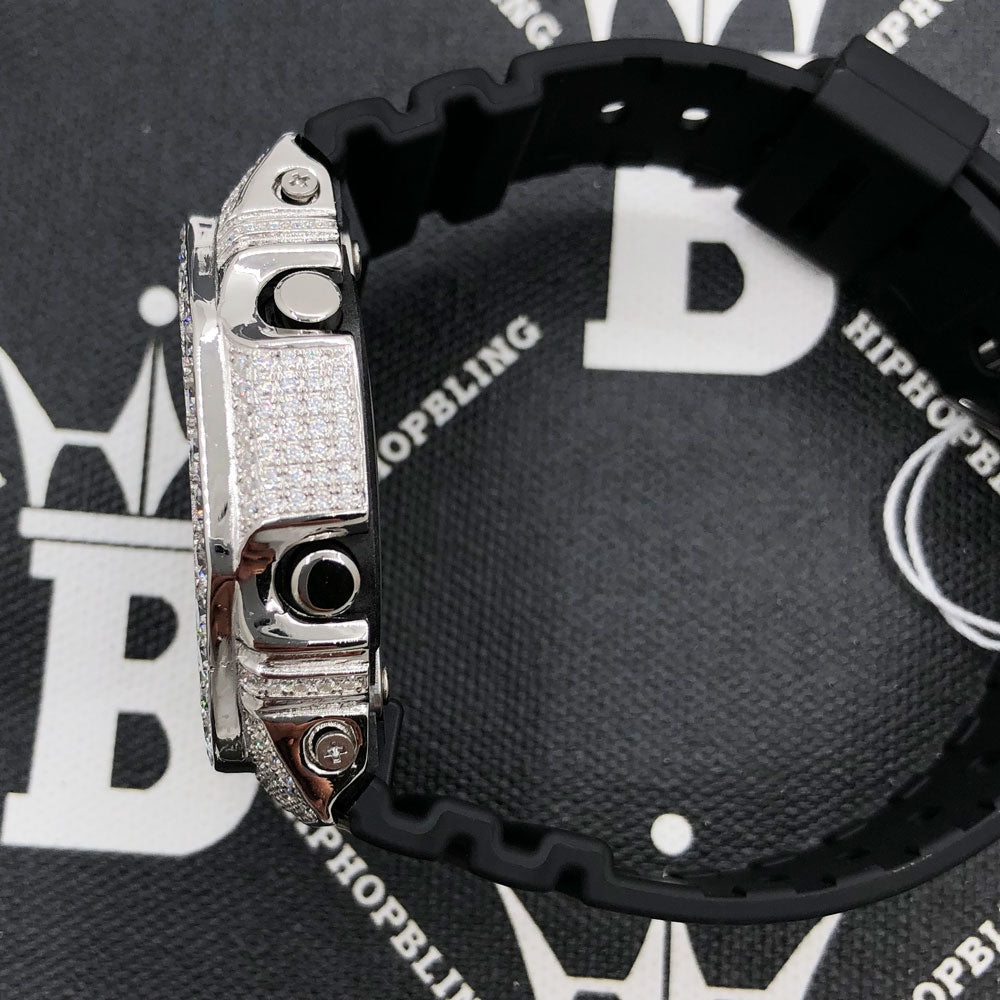 Big Boy Moissanite VVS Iced Out G Shock GA2100 Custom Watch 8.50 Carat Blue Hours | Black Dial & Band HipHopBling