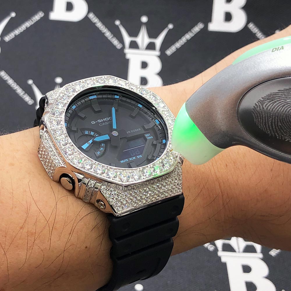 Big Boy Moissanite VVS Iced Out G Shock GA2100 Custom Watch 8.50 Carat Camo Gray HipHopBling