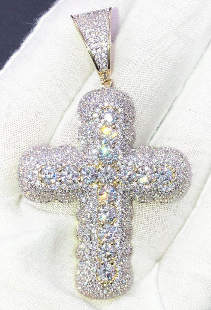 Big Bubble Cross CZ Hip Hop Bling Bling Pendant Yellow Gold HipHopBling