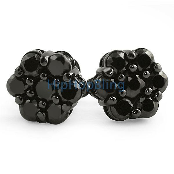 Big Cluster 3D Black CZ Bling Bling Earrings HipHopBling