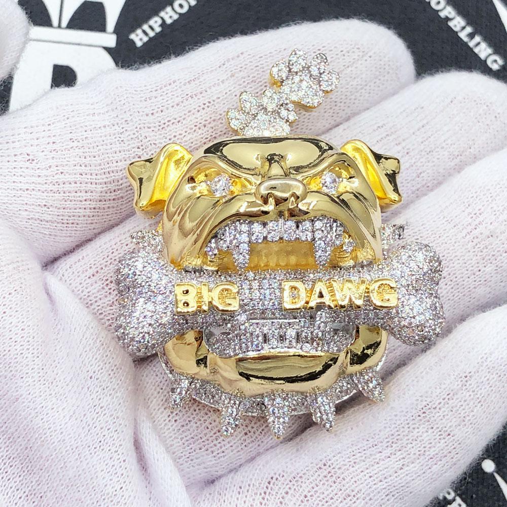Big Dawg Bulldog VVS CZ Hip Hop Bling Iced Out Pendant Yellow Gold HipHopBling