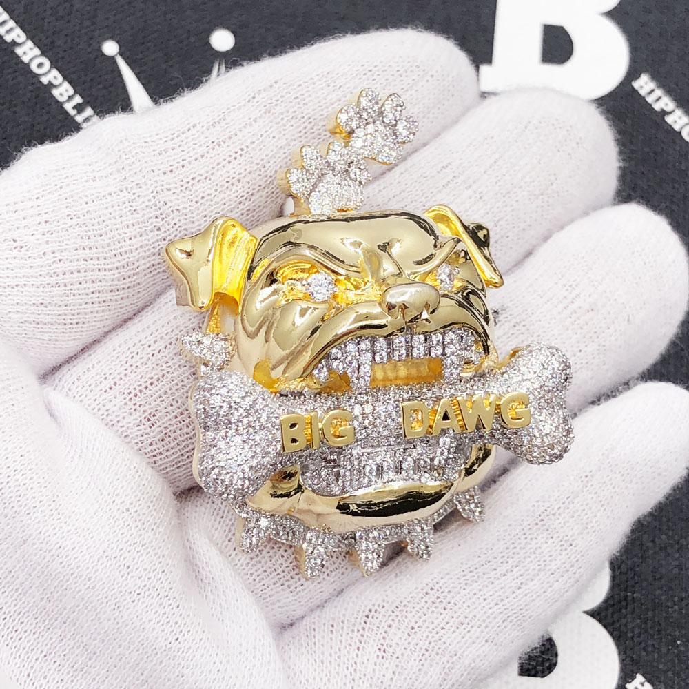 Big Dawg Bulldog VVS CZ Hip Hop Bling Iced Out Pendant Yellow Gold HipHopBling