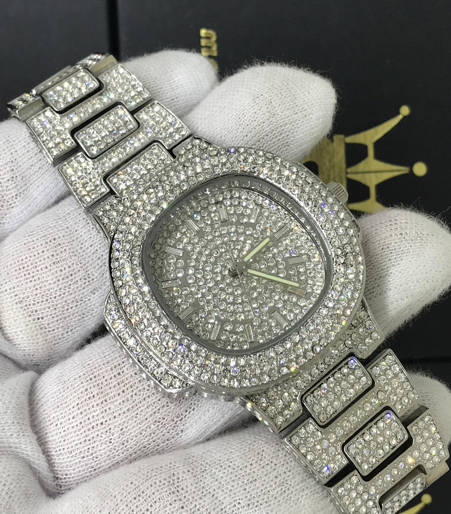 Big Face 44MM Bling Bling Blizzard Watch White Gold HipHopBling