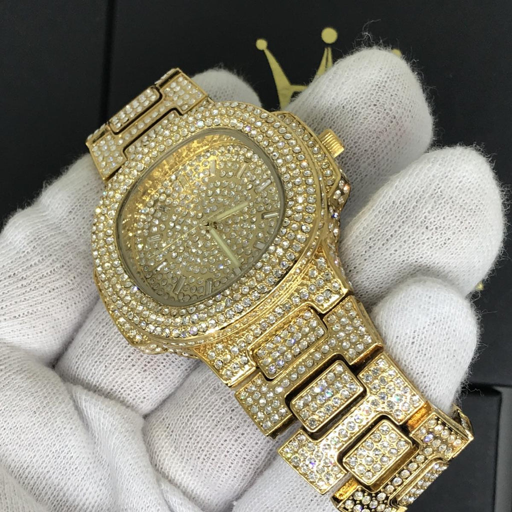 Big Face 44MM Bling Bling Blizzard Watch Yellow Gold HipHopBling