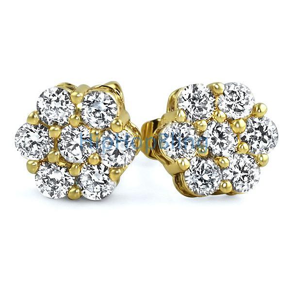 Big Gold CZ Cluster Bling Bling Earrings HipHopBling