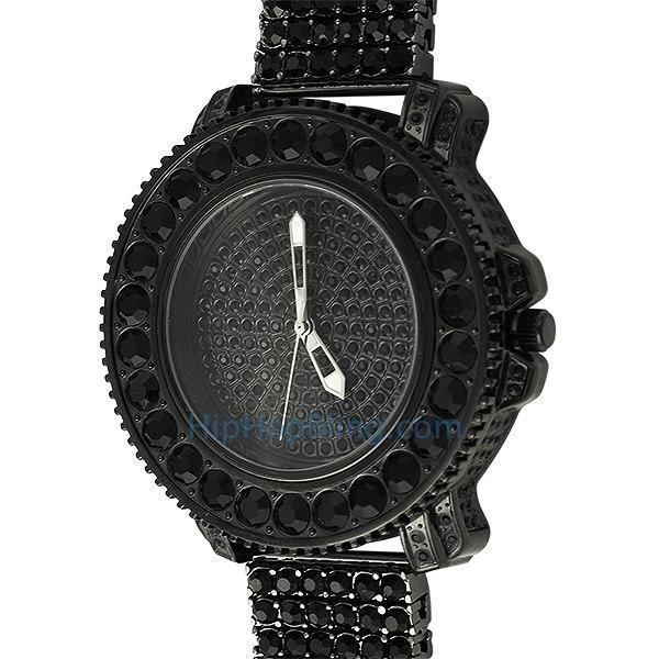 Big Rocks Black Bling Bling Watch & 6 Row Band 7" HipHopBling