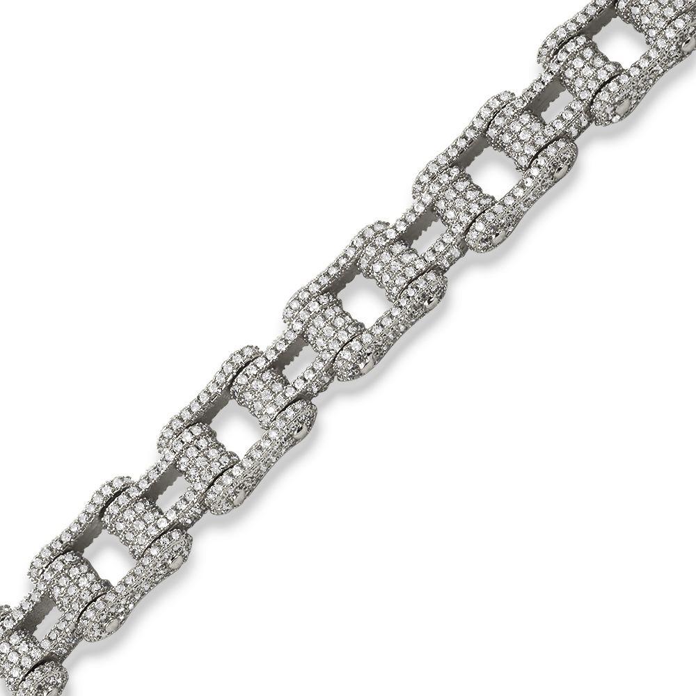 Bike Chain Link Iced Out Hip Hop Bracelet White Gold 7" HipHopBling
