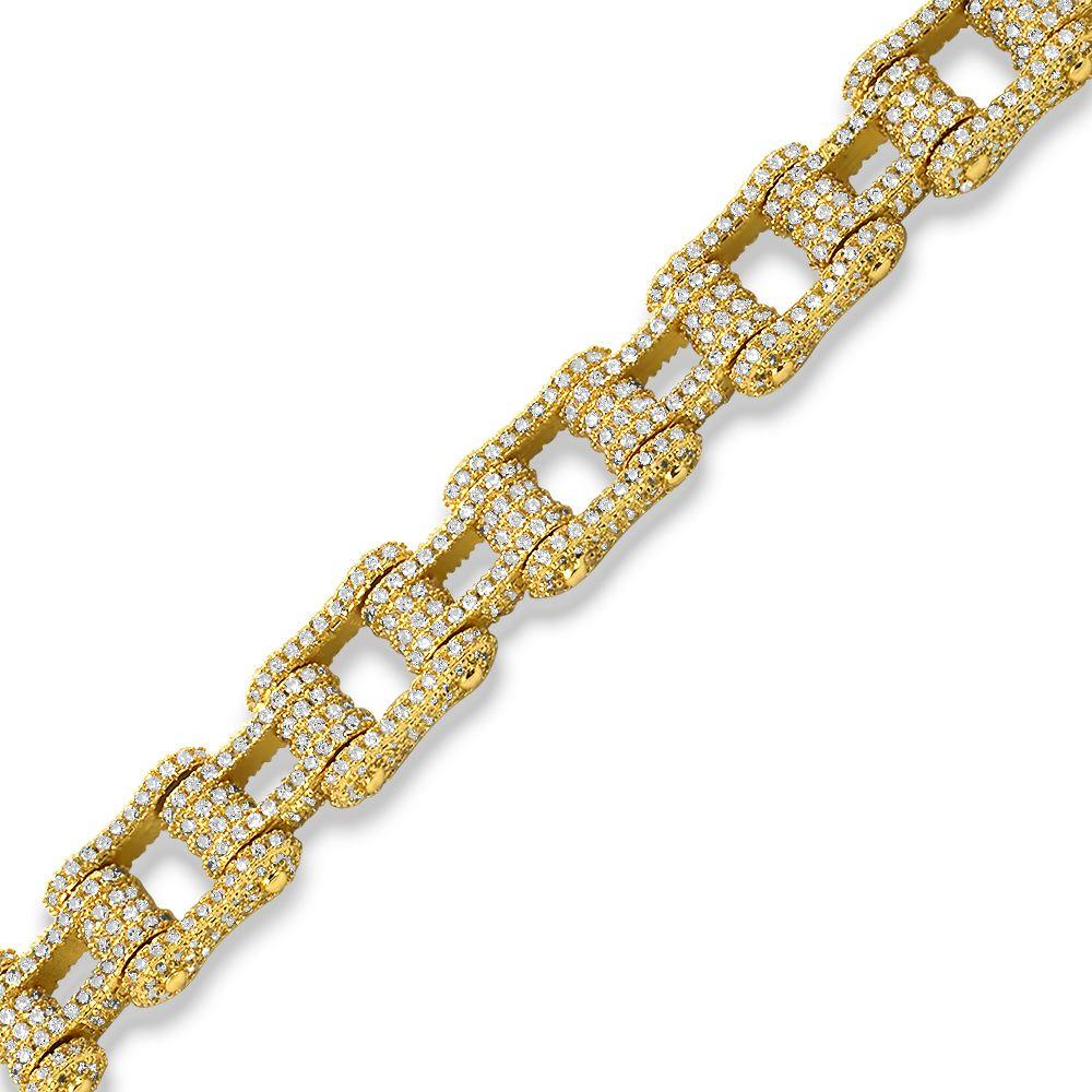 Bike Chain Link Iced Out Hip Hop Bracelet Yellow Gold 7" HipHopBling