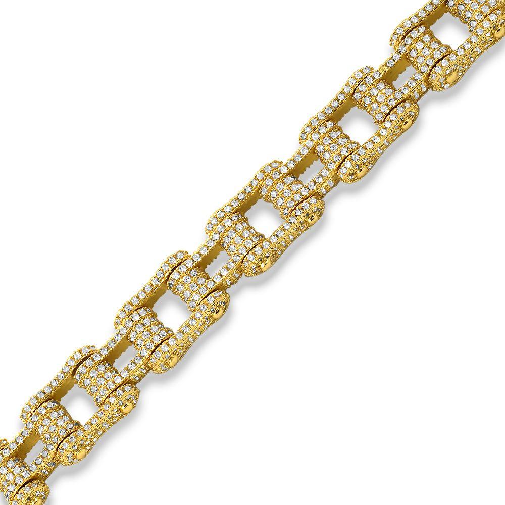 Bike Chain Link Iced Out Hip Hop Bracelet Yellow Gold 8" HipHopBling