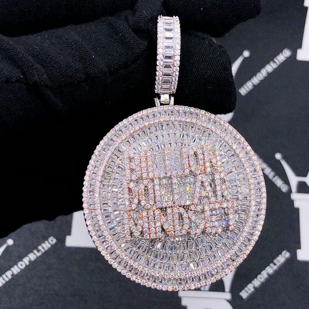 Billion Dollar Mindset Baguette VVS CZ Hip Hop Iced Out Pendant White Gold HipHopBling