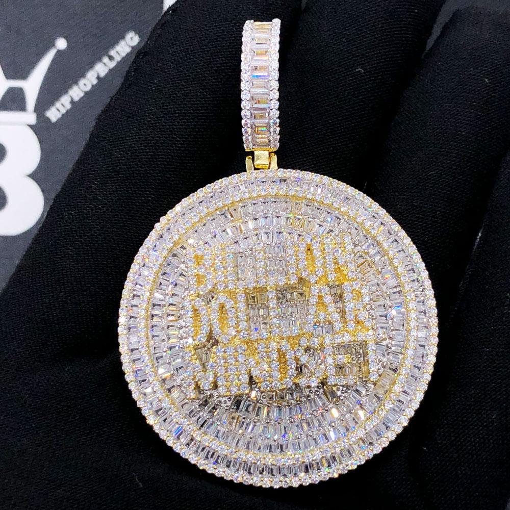 Billion Dollar Mindset Baguette VVS CZ Hip Hop Iced Out Pendant Yellow Gold HipHopBling