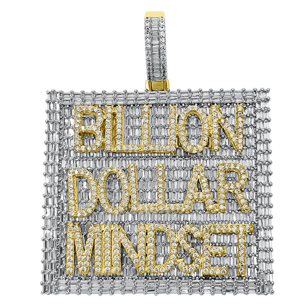 Billion Dollar Mindset Baguette VVS CZ Iced Out Pendant Yellow Gold HipHopBling