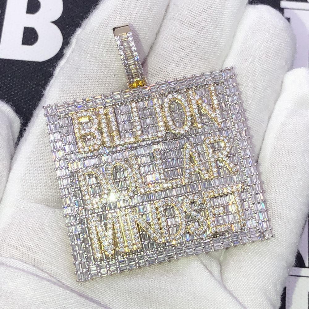 Billion Dollar Mindset Baguette VVS CZ Iced Out Pendant Yellow Gold HipHopBling