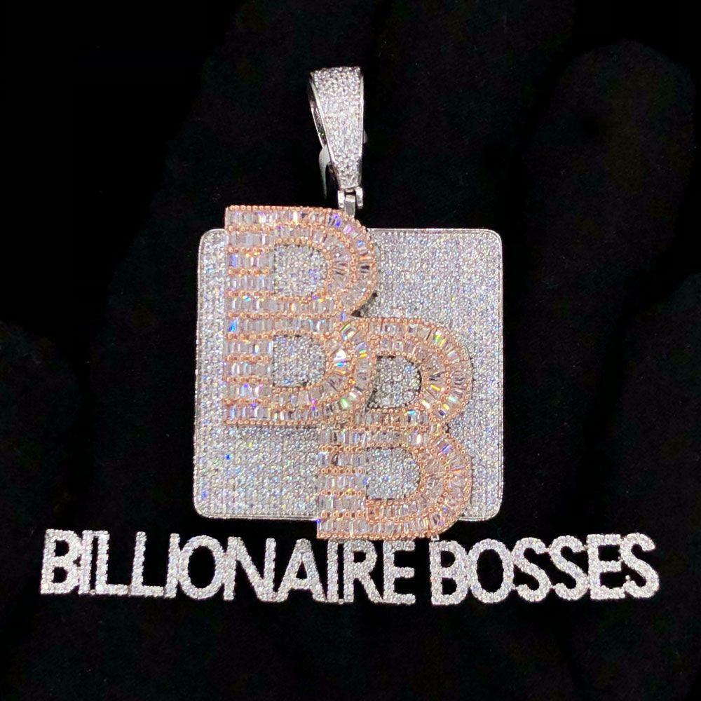 Billionaire Bosses Baguette VVS CZ Hip Hop Iced Out Pendant White Gold HipHopBling