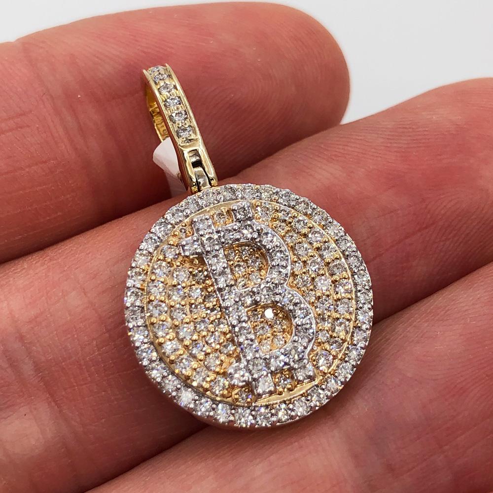 Bitcoin B Diamond Pendant 1.11cttw 10K Yellow Gold HipHopBling