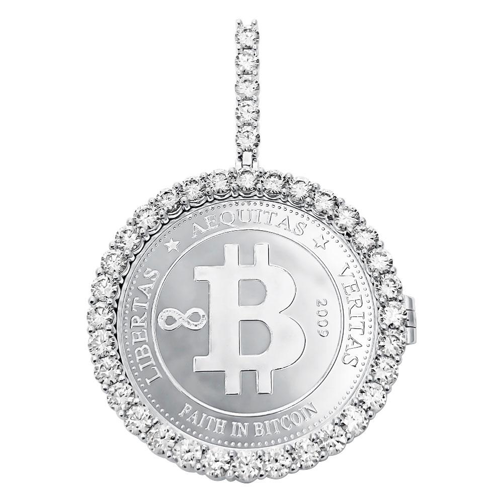 BITCOIN Coin Iced Out Frame Pendant Yellow Gold Tennis CZ Frame HipHopBling