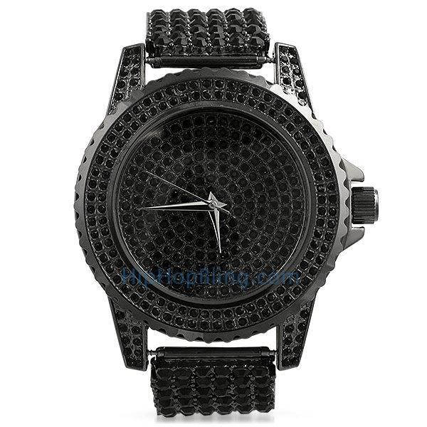 Black All Bling Bling Custom Watch Iced Out Band 8" HipHopBling