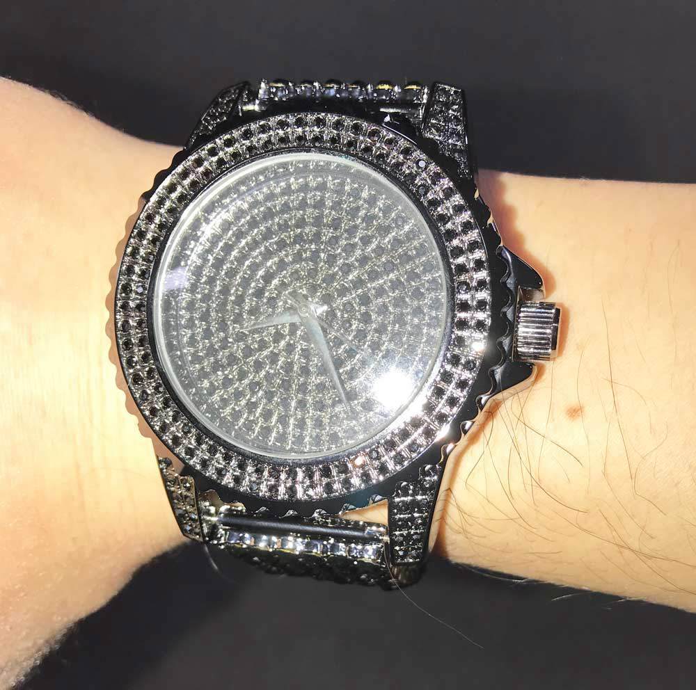 Black All Bling Bling Custom Watch Iced Out Band HipHopBling