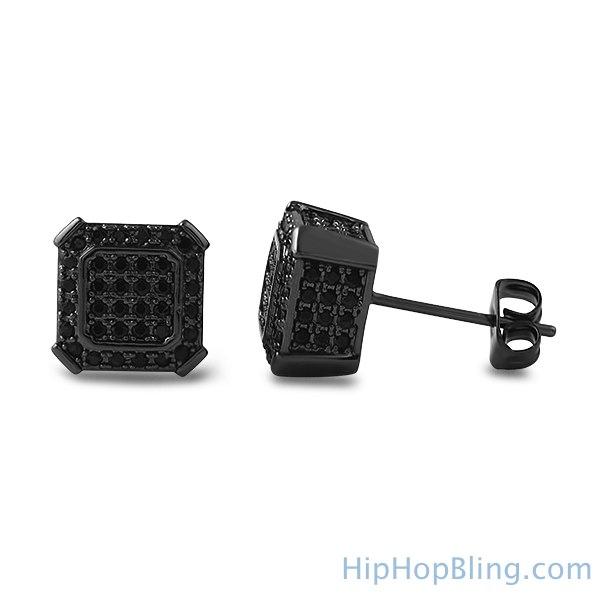 Black Ballers CZ Micro Pave Hip Hop Earrings HipHopBling