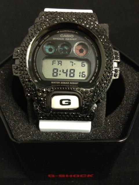 Black Bling Bling CZ G Shock White Watch DW6900 HipHopBling