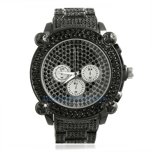 Black Chrono Fully Iced Out Hip Hop Watch HipHopBling