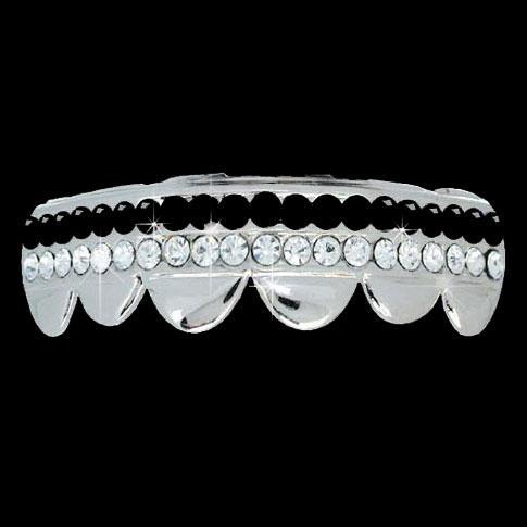 BLACK / CLEAR Double Bar SILVER Iced Out Grillz Hip Hop Bling Grills BOTTOM HipHopBling