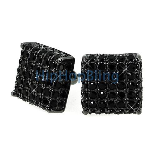 Black CZ Custom 3D Cube Bling Earrings .925 Silver HipHopBling