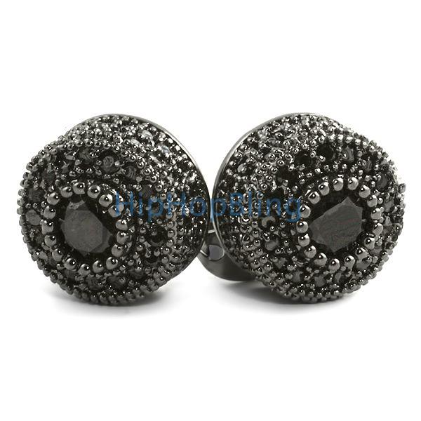Black CZ Mega 3D Cluster Iced Out Earrings HipHopBling