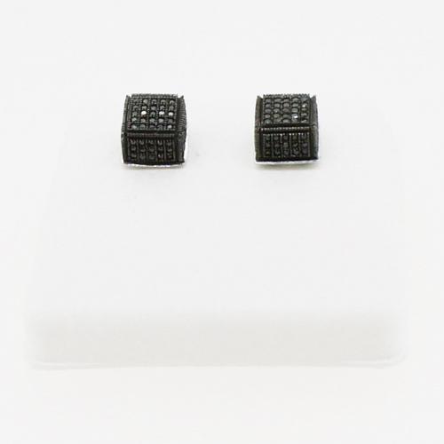 Black Diamond Cube Earrings .44ct Micro Pave .925 Silver HipHopBling