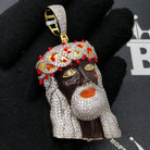 Black Face Jesus VVS CZ Hip Hop Bling Pendant Yellow Gold HipHopBling