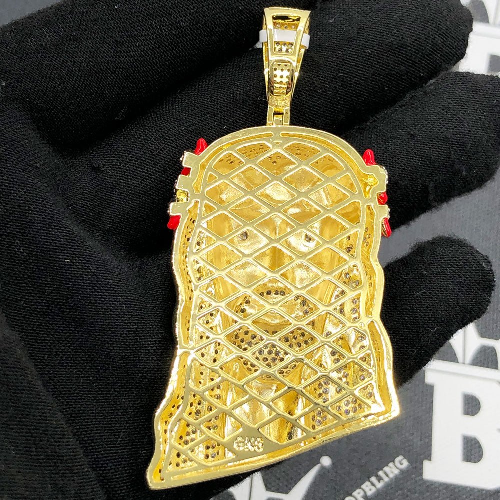 Black Face Jesus VVS CZ Hip Hop Bling Pendant Yellow Gold HipHopBling