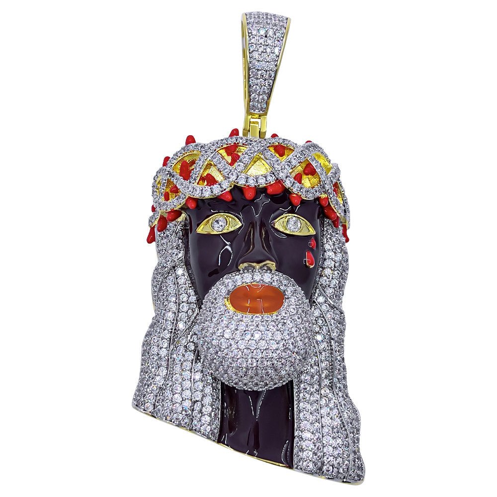 Black Face Jesus VVS CZ Hip Hop Bling Pendant Yellow Gold HipHopBling