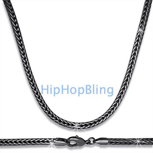 Black Foxtail Franco 4mm Necklace 36 Inches 36" HipHopBling